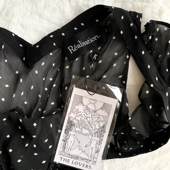 NWT Realisation Lila Silk Polka Dot Short Sleeve Bias Slip Maxi Dress Celestial - Picture 11 of 16